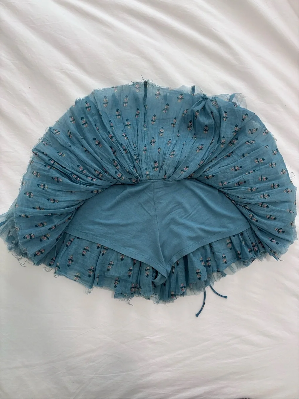 Free People Dusty Blue Floral Tulle Mini Skirt